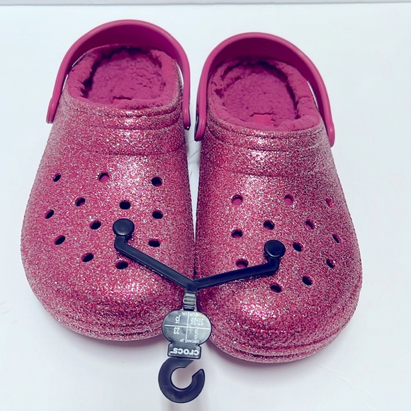 CROCS Shoes Nwt Crocs Kids J5 Classic Lined Glitter Clog In Bright Pink Poshmark